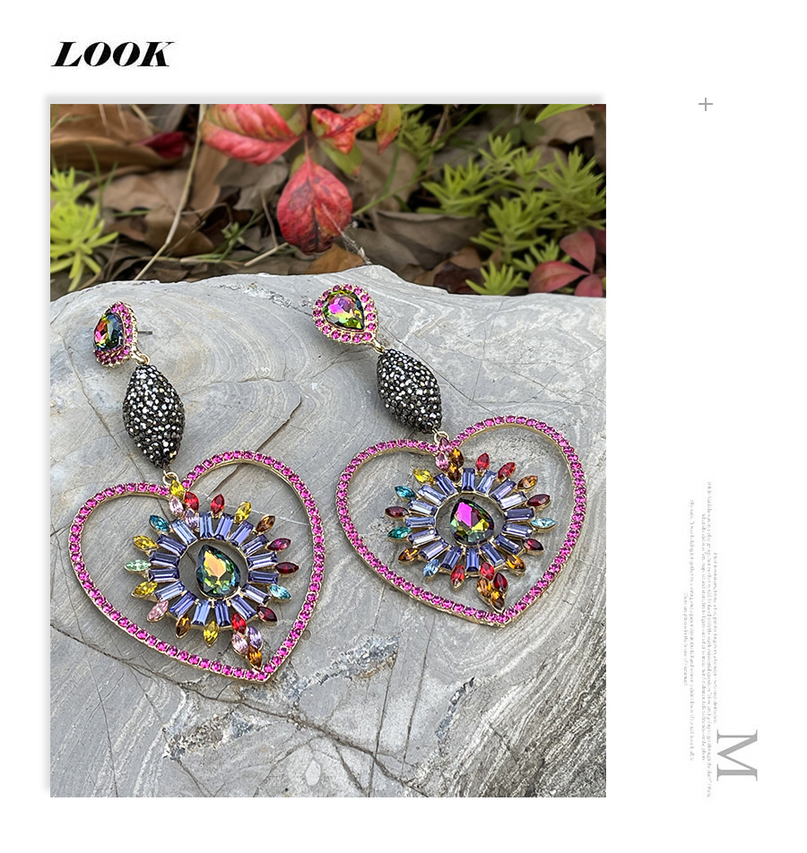 Fashion Ab Color Alloy Diamond Water Drop Love Pendant Stud Earrings,Stud Earrings
