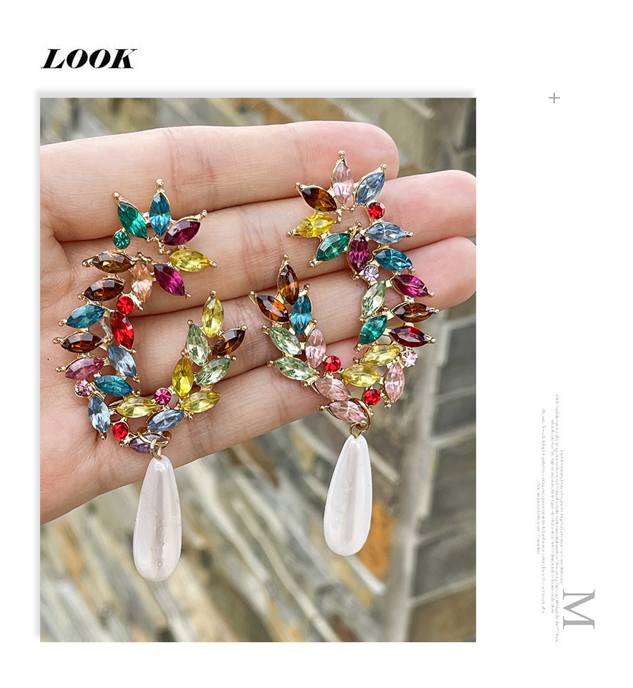 Fashion Ab Color Alloy Diamond Water Drop Flower Pearl Pendant Stud Earrings,Stud Earrings