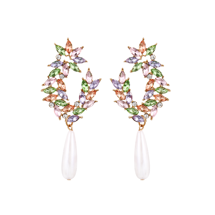 Fashion Ab Color Alloy Diamond Water Drop Flower Pearl Pendant Stud Earrings,Stud Earrings
