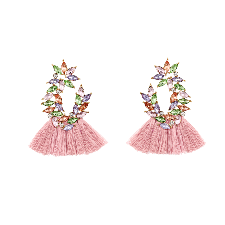 Fashion Khaki Alloy Diamond Water Drop Tassel Flower Earrings (4),Stud Earrings