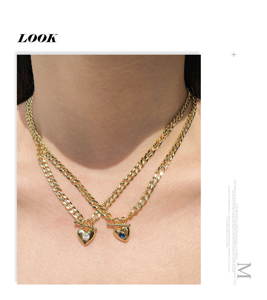 Fashion White Bronze Zircon Bold Chain Ot Buckle Love Pendant Necklace,Necklaces