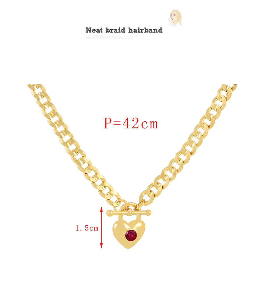 Fashion Red Bronze Zircon Bold Chain Ot Buckle Love Pendant Necklace,Necklaces