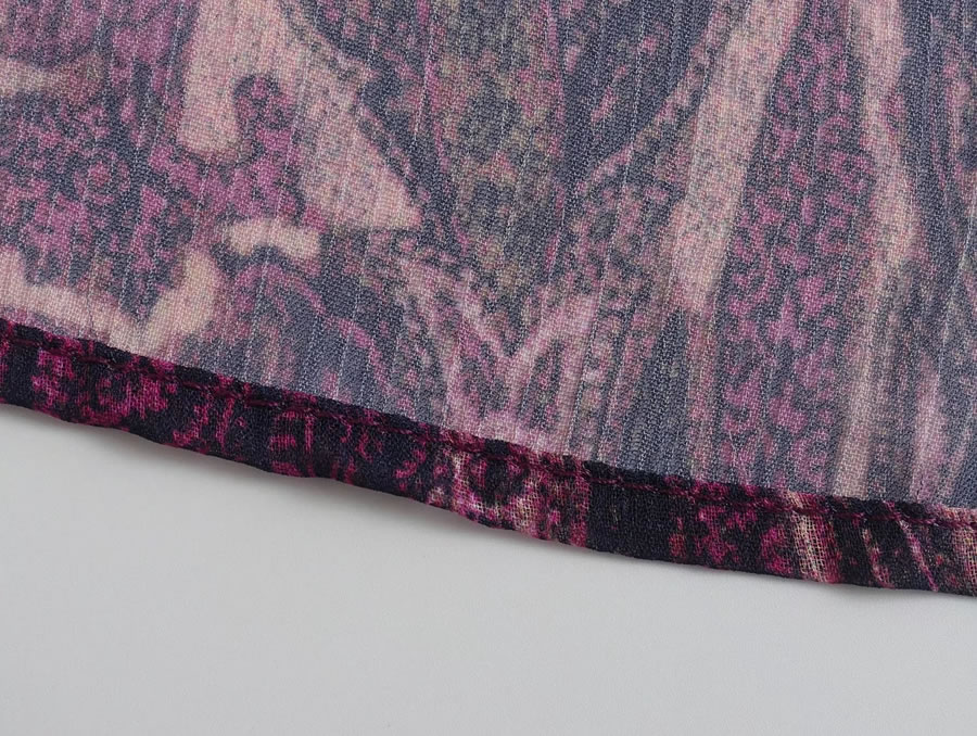 Fashion Fuchsia Chiffon Geometric Print Lace-up Long-sleeve Dress,Mini & Short Dresses