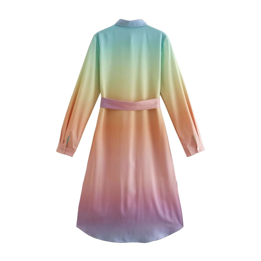 Fashion Color Ombre Shirt Long Sleeve Skirt,Long Dress