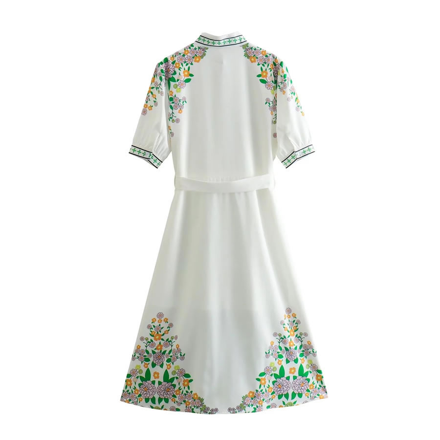Fashion White Printed Lace Short Sleeve Dress,Long Dress