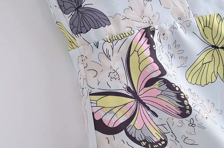 Fashion Printing Butterfly Print Irregular Pleated Slip Dress,Mini & Short Dresses