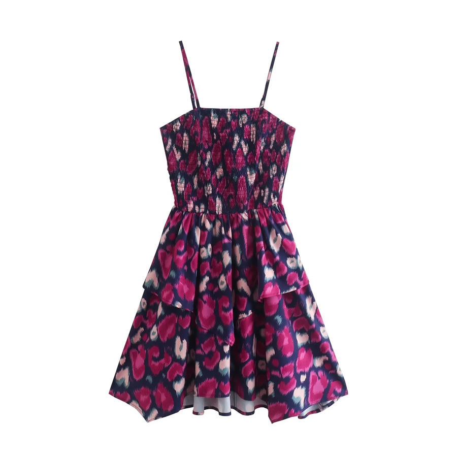 Fashion Purple Printed Irregular Pleated Slip Dress,Mini & Short Dresses