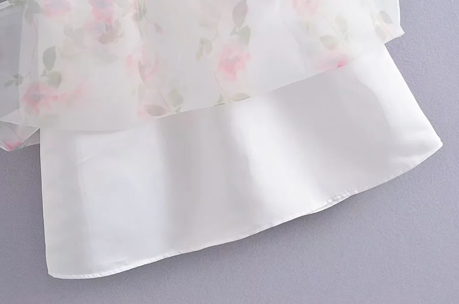 Fashion White Double-layer Mesh Print Slip Dress,Mini & Short Dresses