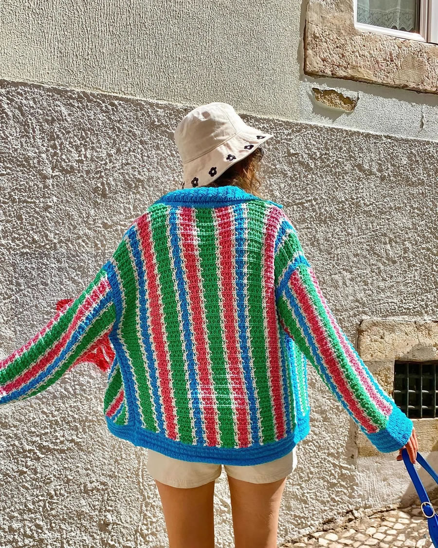 Fashion Stripe Knit Striped Long Sleeve Jacket,Sweater
