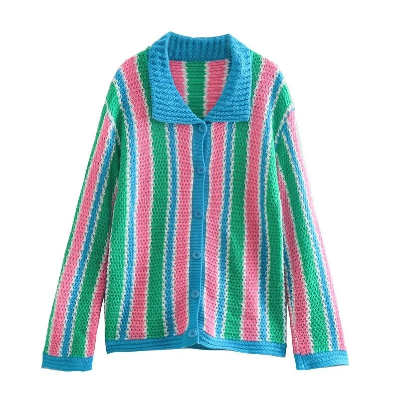 Fashion Stripe Knit Striped Long Sleeve Jacket,Sweater