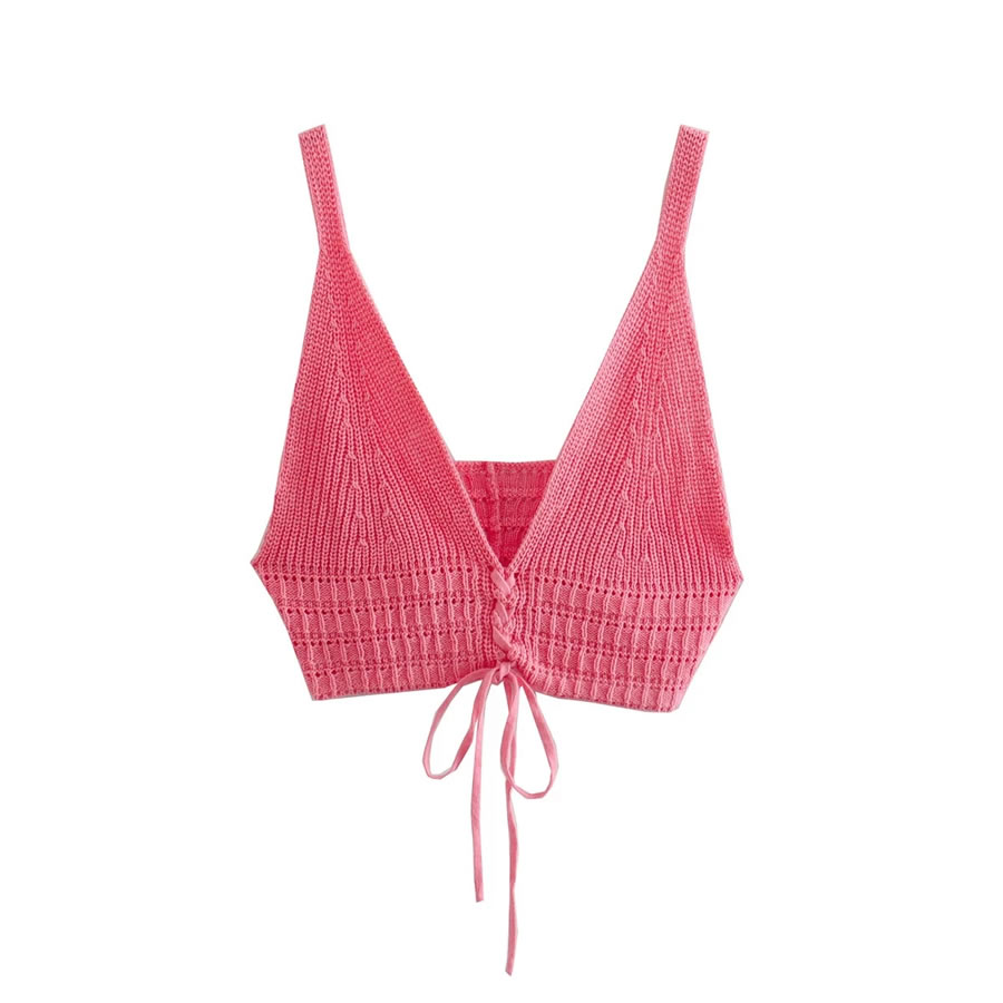 Fashion Rose Red Knit Lace V-neck Suspender,Tank Tops & Camis