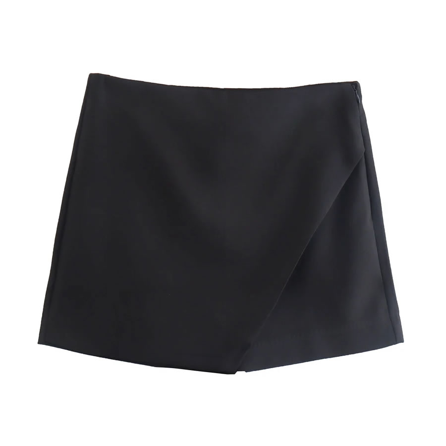 Fashion Black Solid Color Asymmetric Culottes,Skirts
