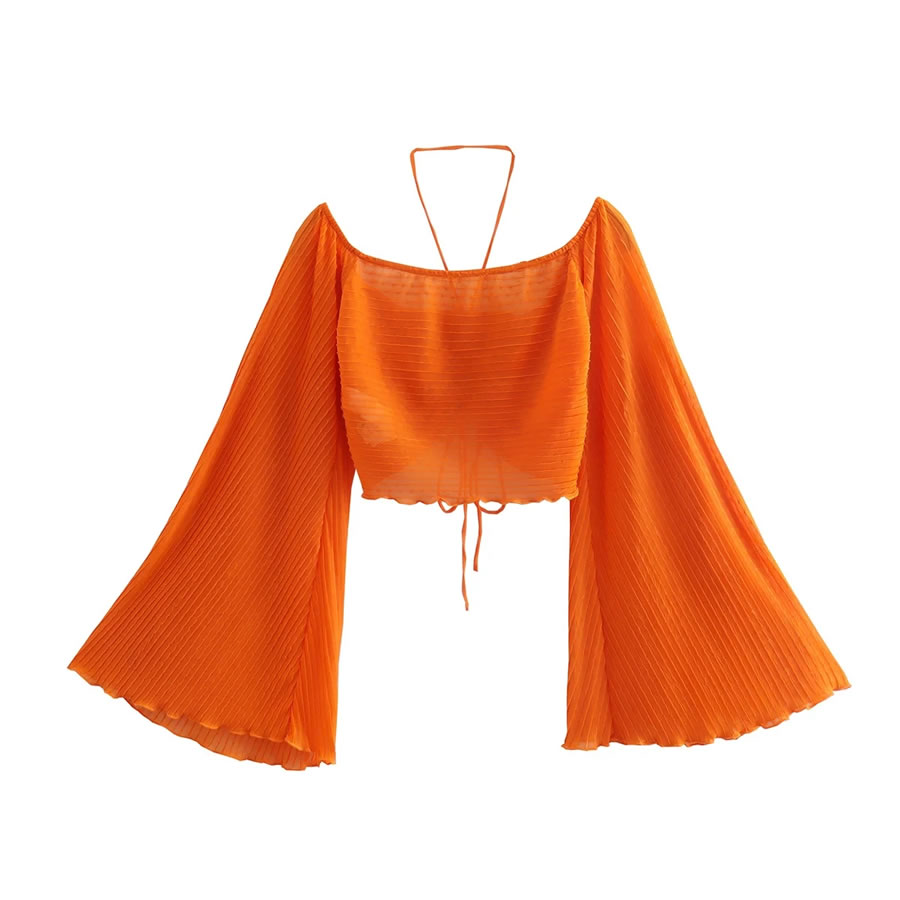 Fashion Orange Solid Lace Layered Pleated Top,Blouses