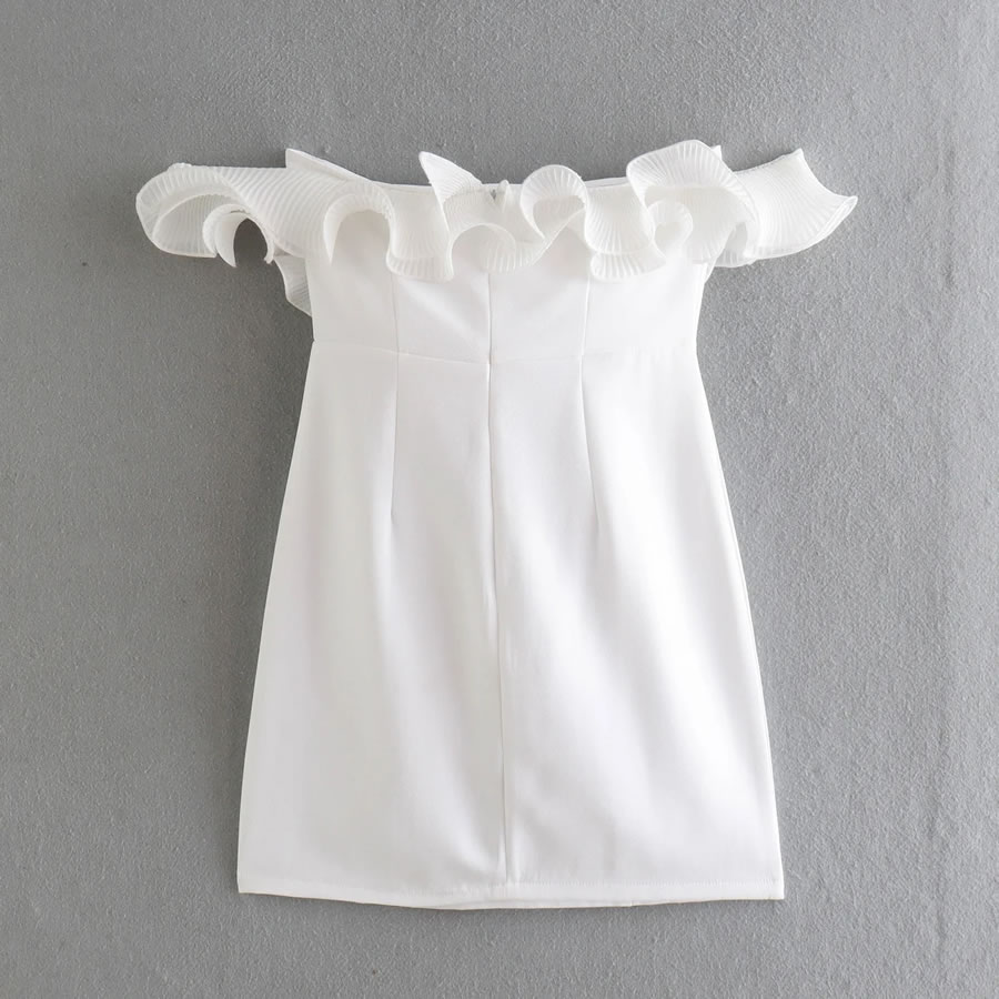 Fashion White Solid Color Fungus Flower One-shoulder Dress,Mini & Short Dresses