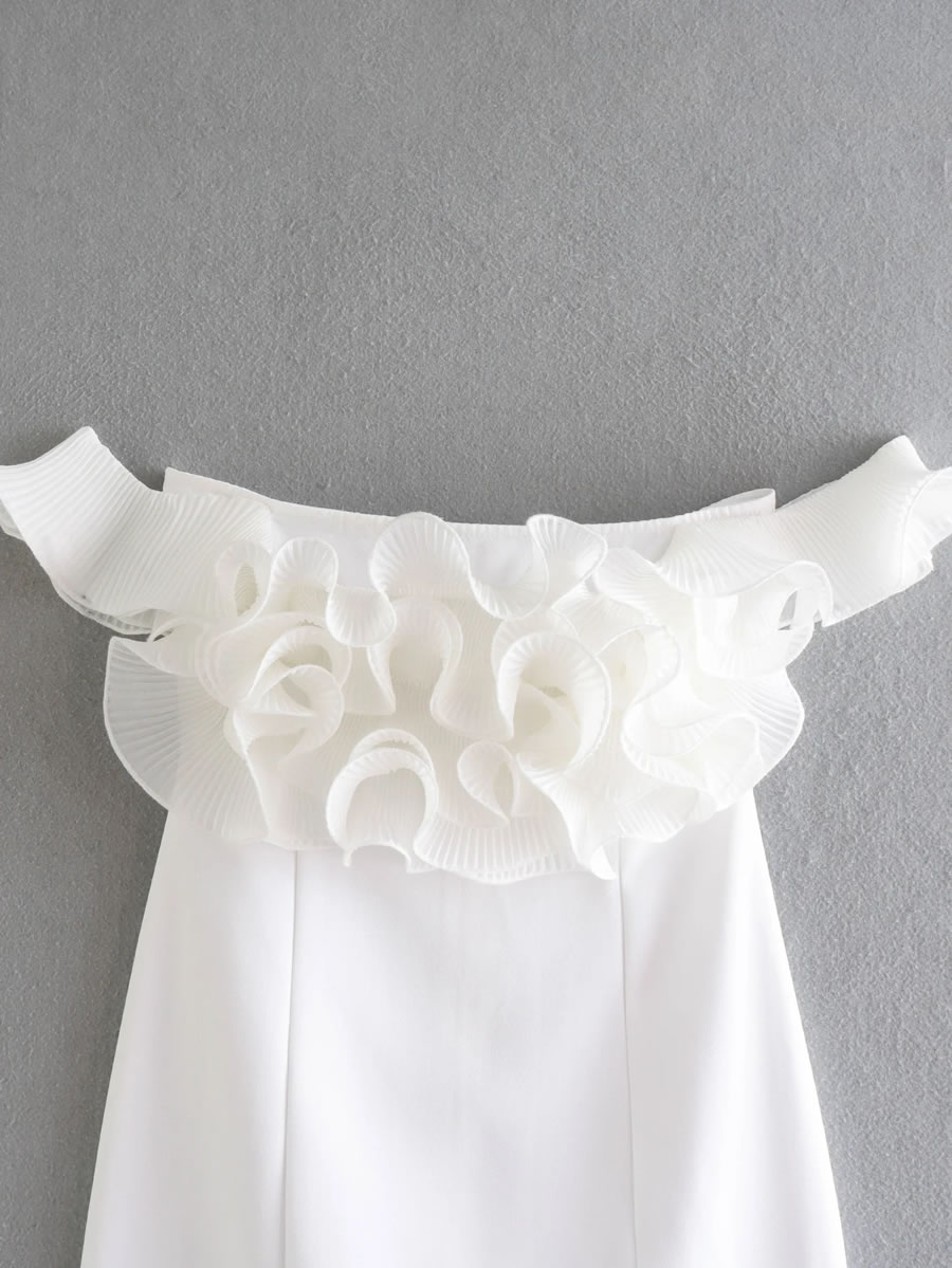 Fashion White Solid Color Fungus Flower One-shoulder Dress,Mini & Short Dresses