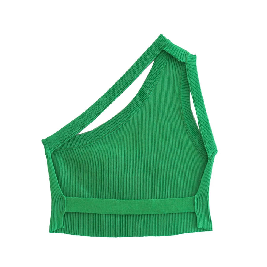 Fashion Green Solid Color Knitted One-shoulder Top,Tank Tops & Camis