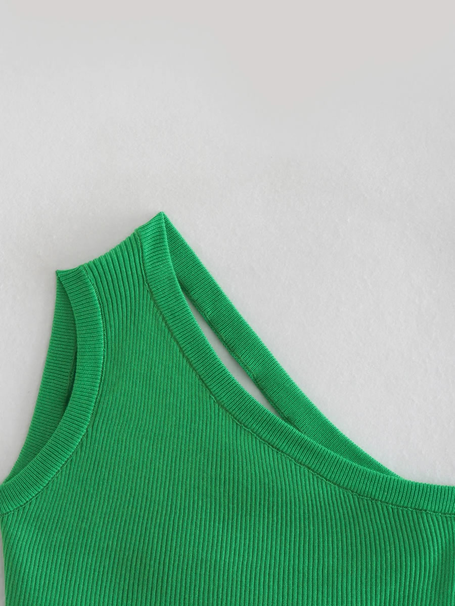 Fashion Green Solid Color Knitted One-shoulder Top,Tank Tops & Camis