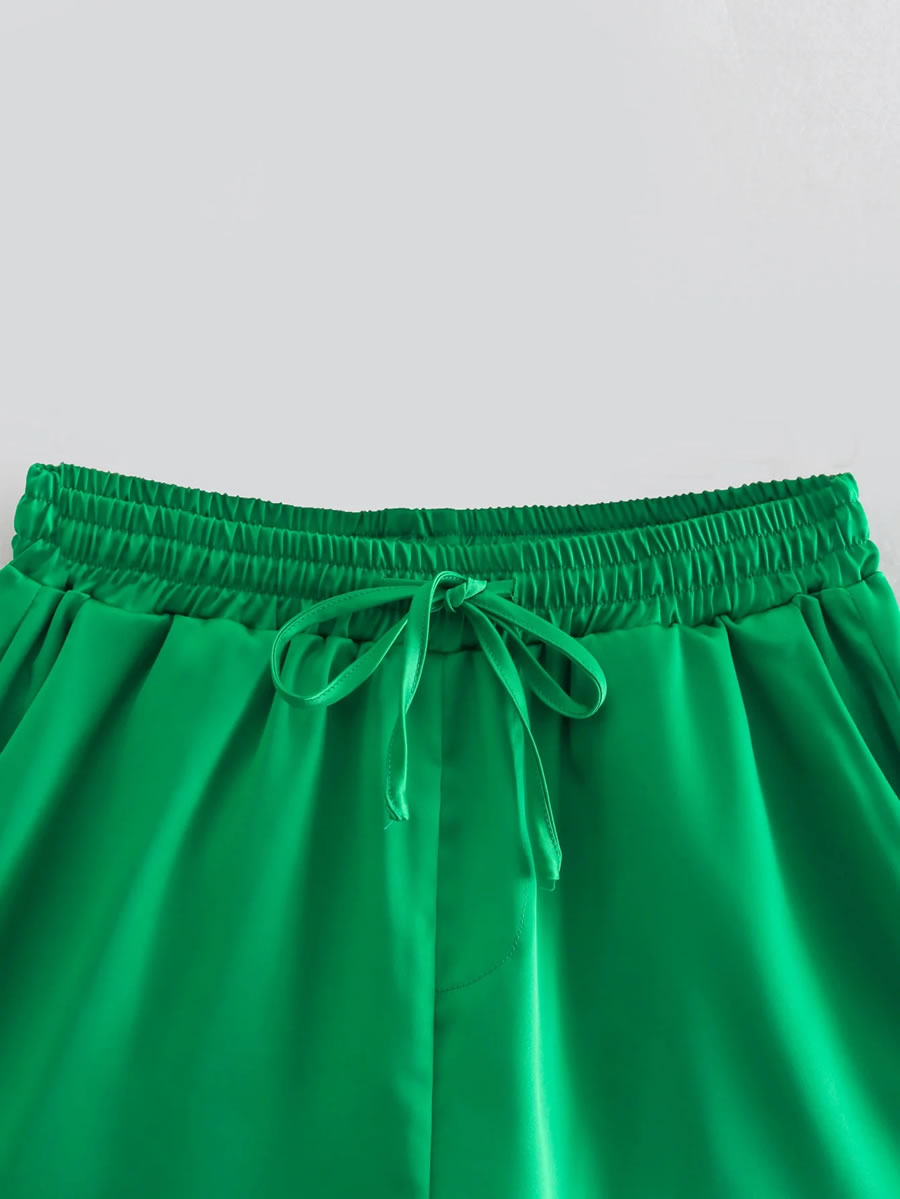 Fashion Green Silk-satin Solid Elastic Shorts,Shorts