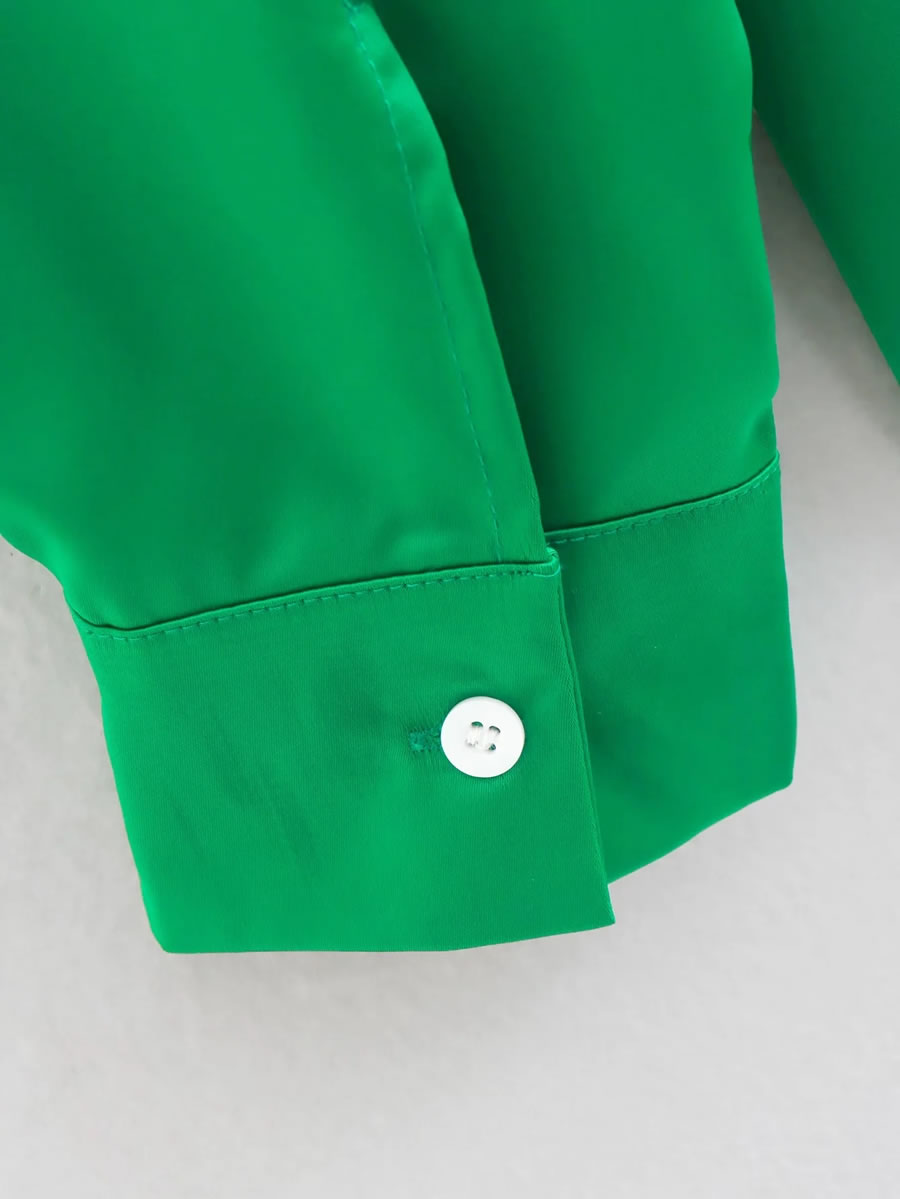 Fashion Green Silk Satin Long-sleeve Shirt Jacket,Coat-Jacket