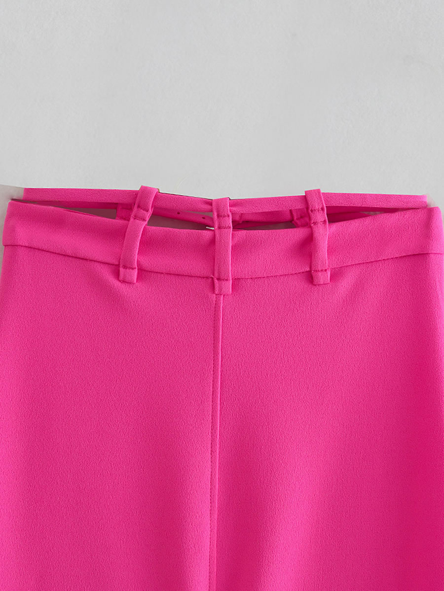 Fashion Fuchsia Solid Color Belt Straight Midi Skirt,Skirts