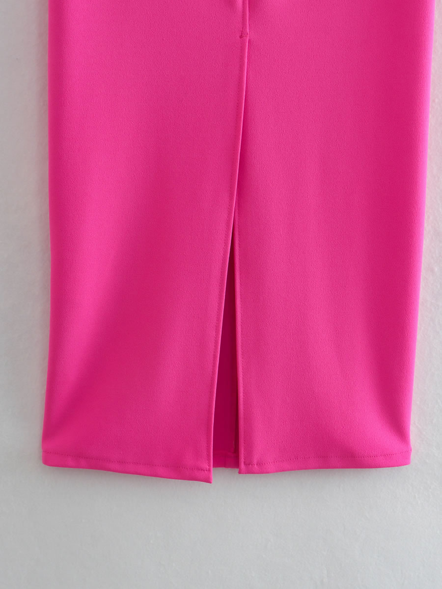Fashion Fuchsia Solid Color Belt Straight Midi Skirt,Skirts