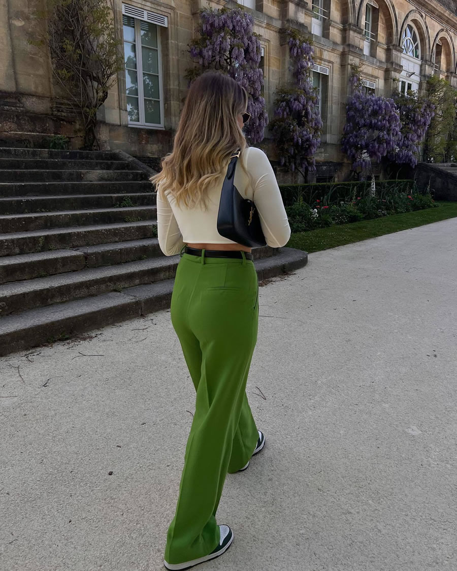 Fashion Green Solid Ridge Straight-leg Pants,Pants