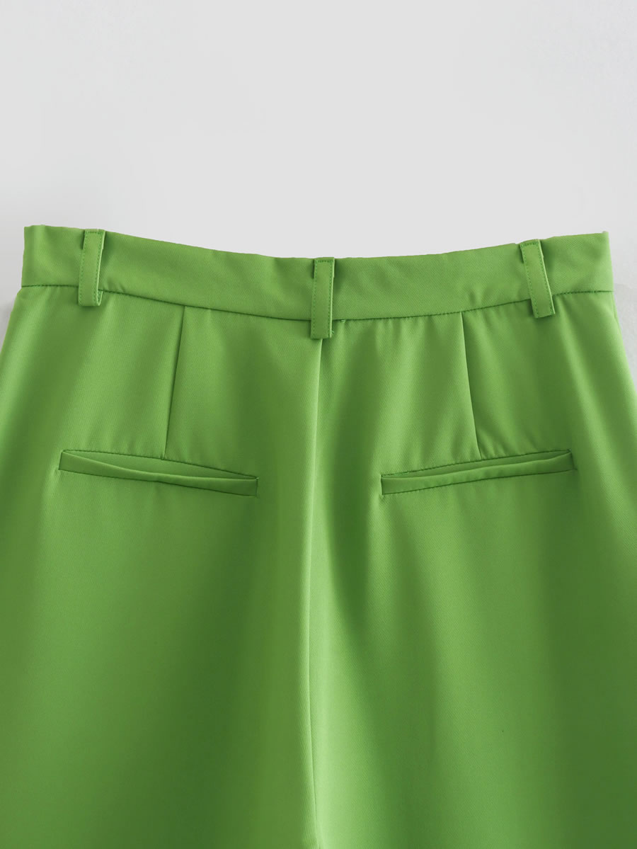 Fashion Green Solid Ridge Straight-leg Pants,Pants