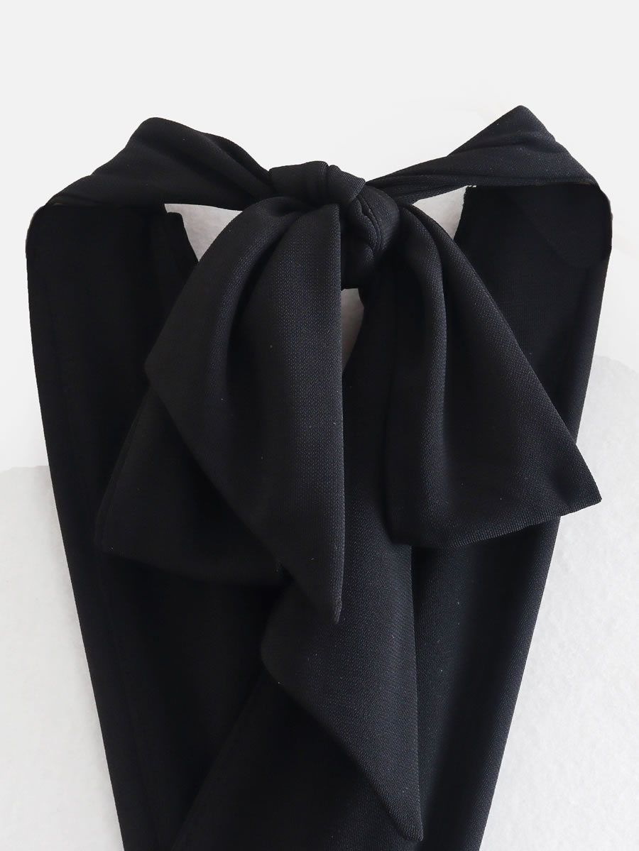 Fashion Black Solid Pleated Cross Knot Dress,Mini & Short Dresses