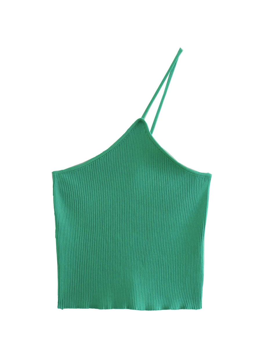 Fashion Green Knit One-shoulder Suspender Top,Tank Tops & Camis