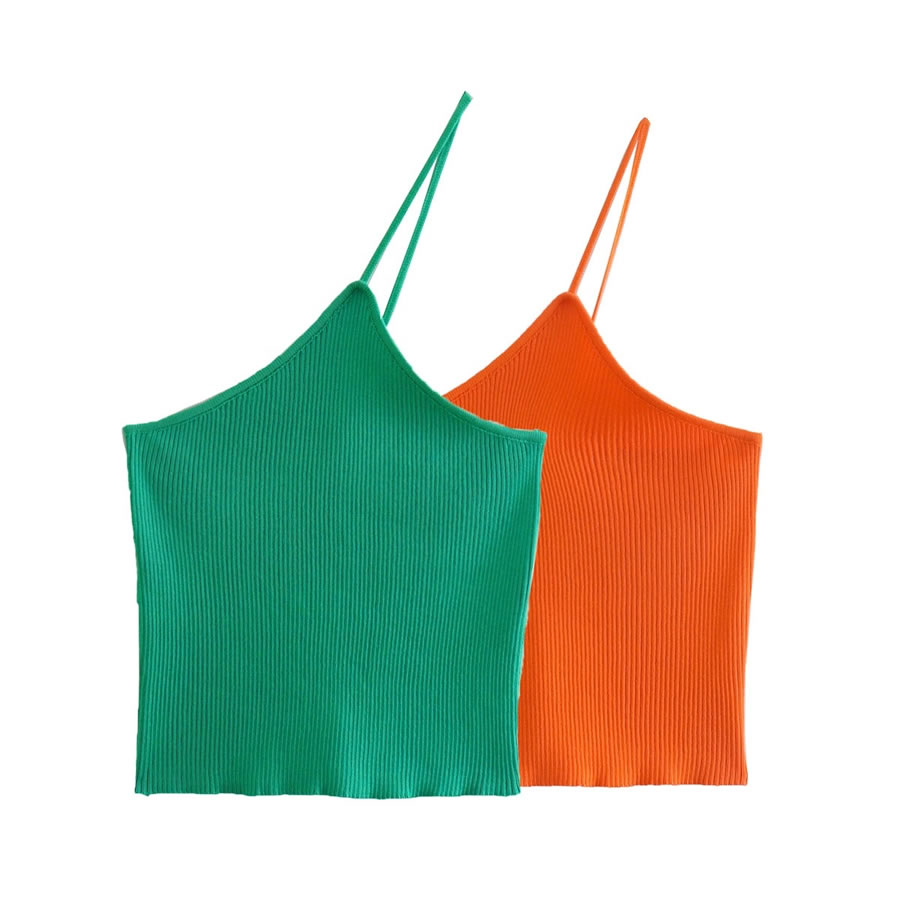 Fashion Green Knit One-shoulder Suspender Top,Tank Tops & Camis