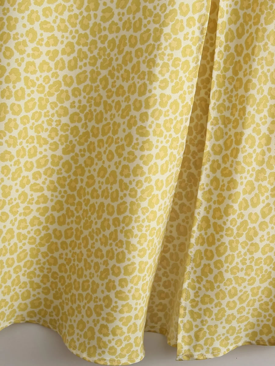 Fashion Yellow Leopard Print Leopard-breasted Slip Dress,Long Dress