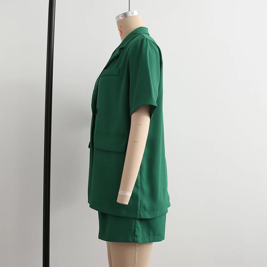 Fashion Green Solid Color Suit Short Sleeve Two Piece Suit,Tank Tops & Camis