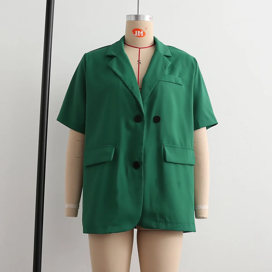 Fashion Green Solid Color Suit Short Sleeve Two Piece Suit,Tank Tops & Camis
