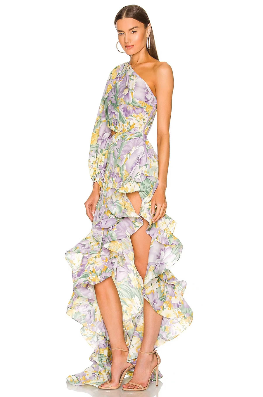 Fashion Floral One Shoulder Cutout Asymmetric Lace Dress,Mini & Short Dresses