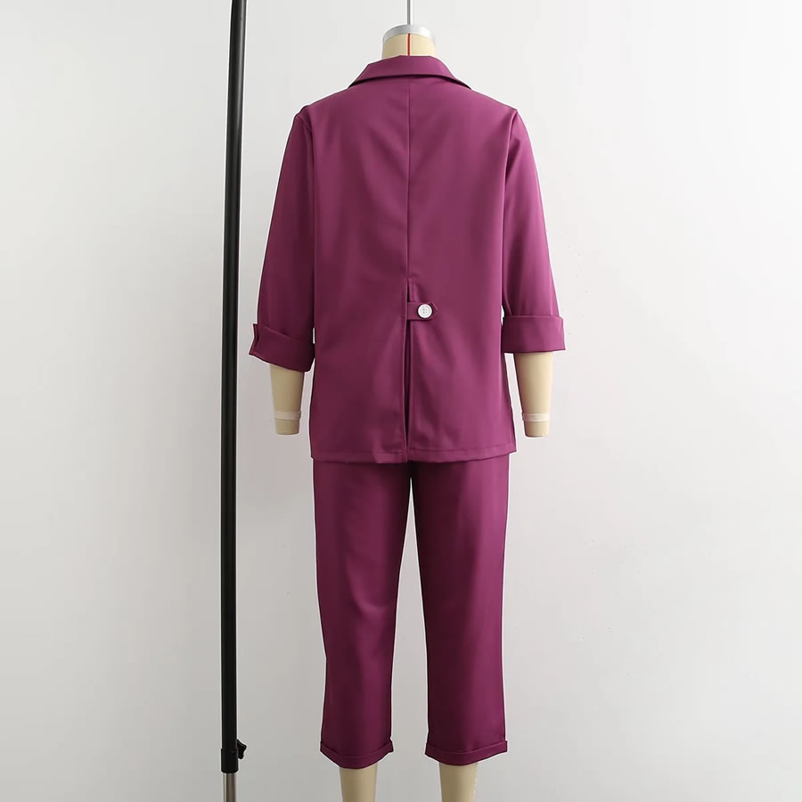 Fashion Purple Solid Color Suit Wide Leg Pants Two Piece Set,Suits