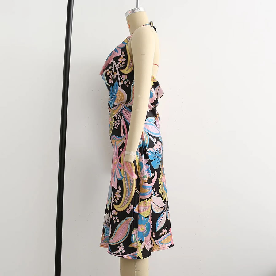 Fashion Printing Satin-print Halterneck Slip Dress,Mini & Short Dresses