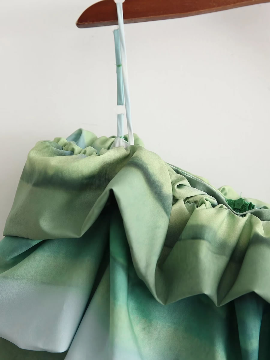 Fashion Green Gradient Tie-dye Gradient Slip Dress,Mini & Short Dresses