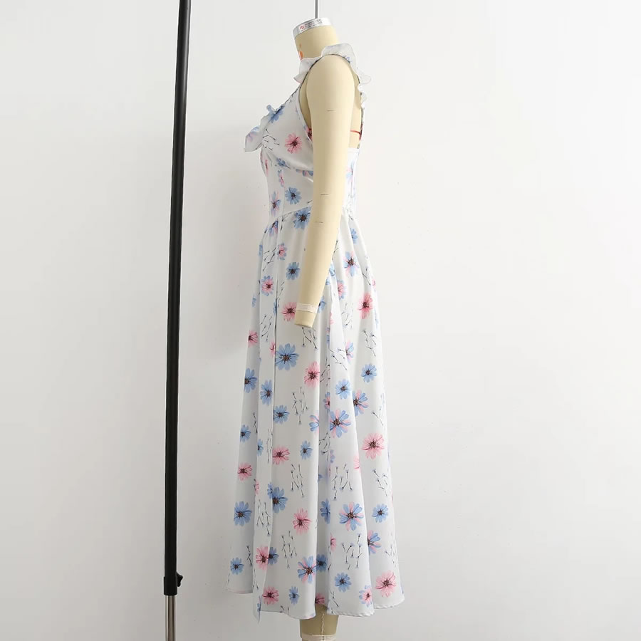 Fashion White Print Printed Lace Slip Dress,Long Dress