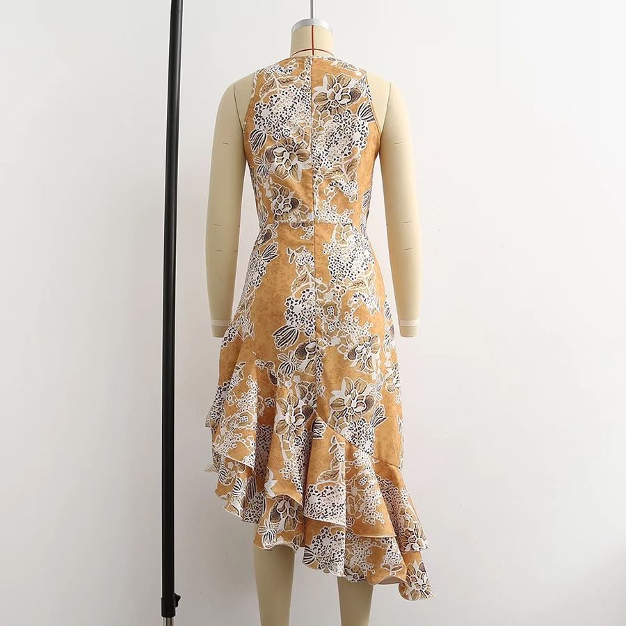 Fashion Yellow Fishtail Wavy Asymmetric Dress,Mini & Short Dresses
