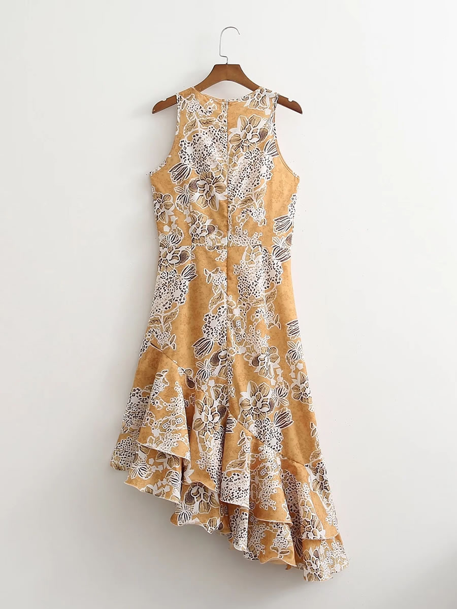 Fashion Yellow Fishtail Wavy Asymmetric Dress,Mini & Short Dresses