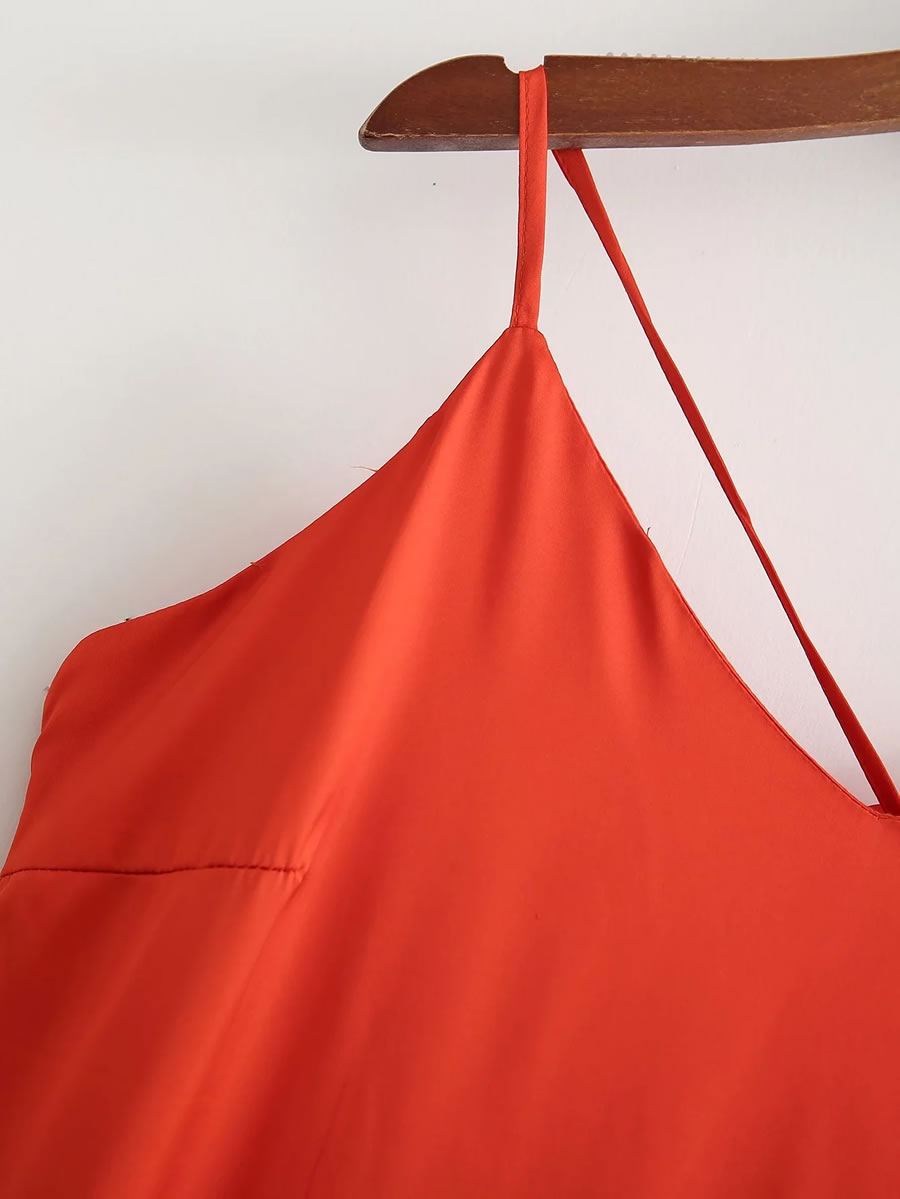 Fashion Color Matching Color-block Suspender Dress,Long Dress
