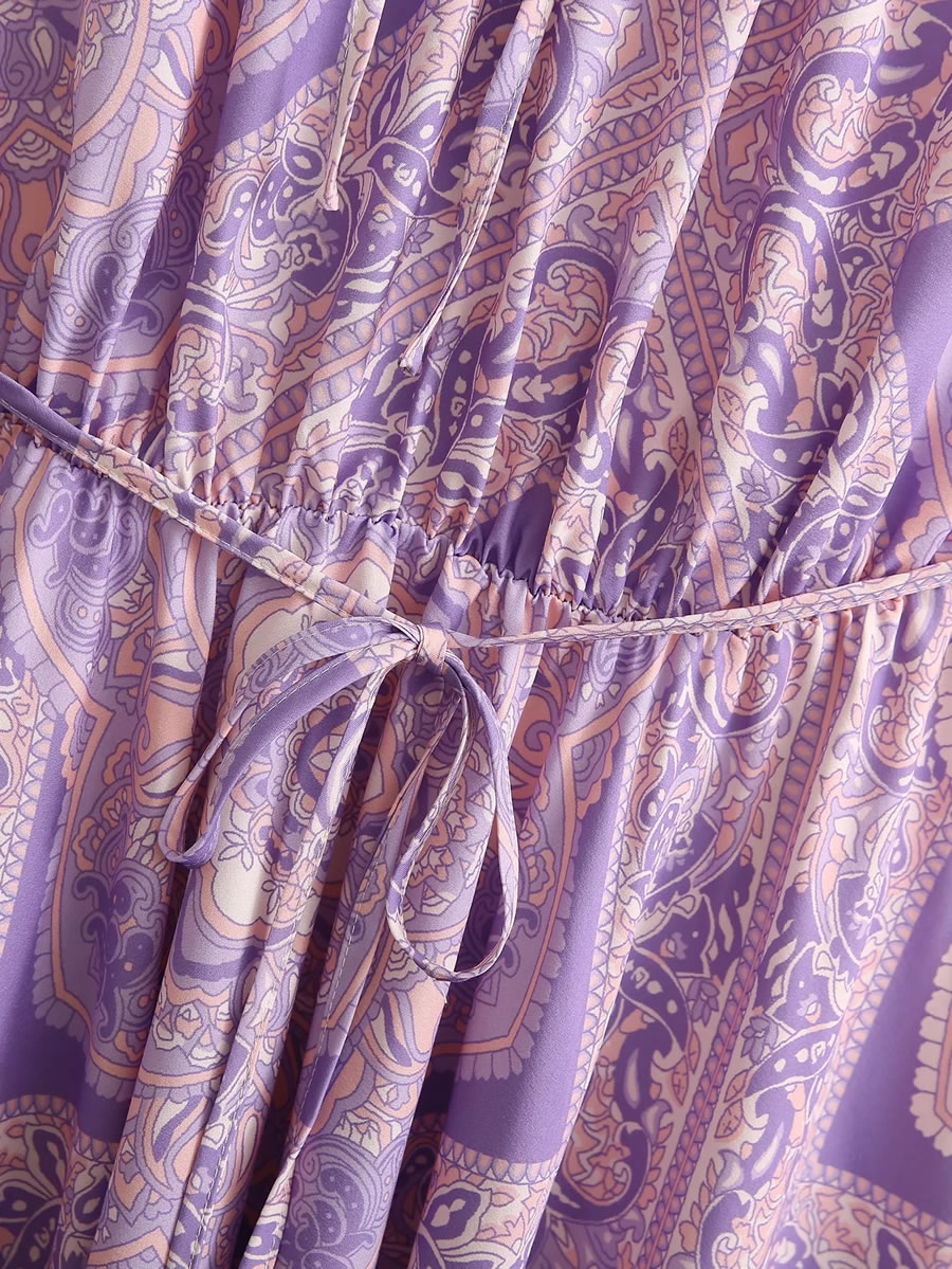 Fashion Purple Printed Irregular Slip Dress,Long Dress