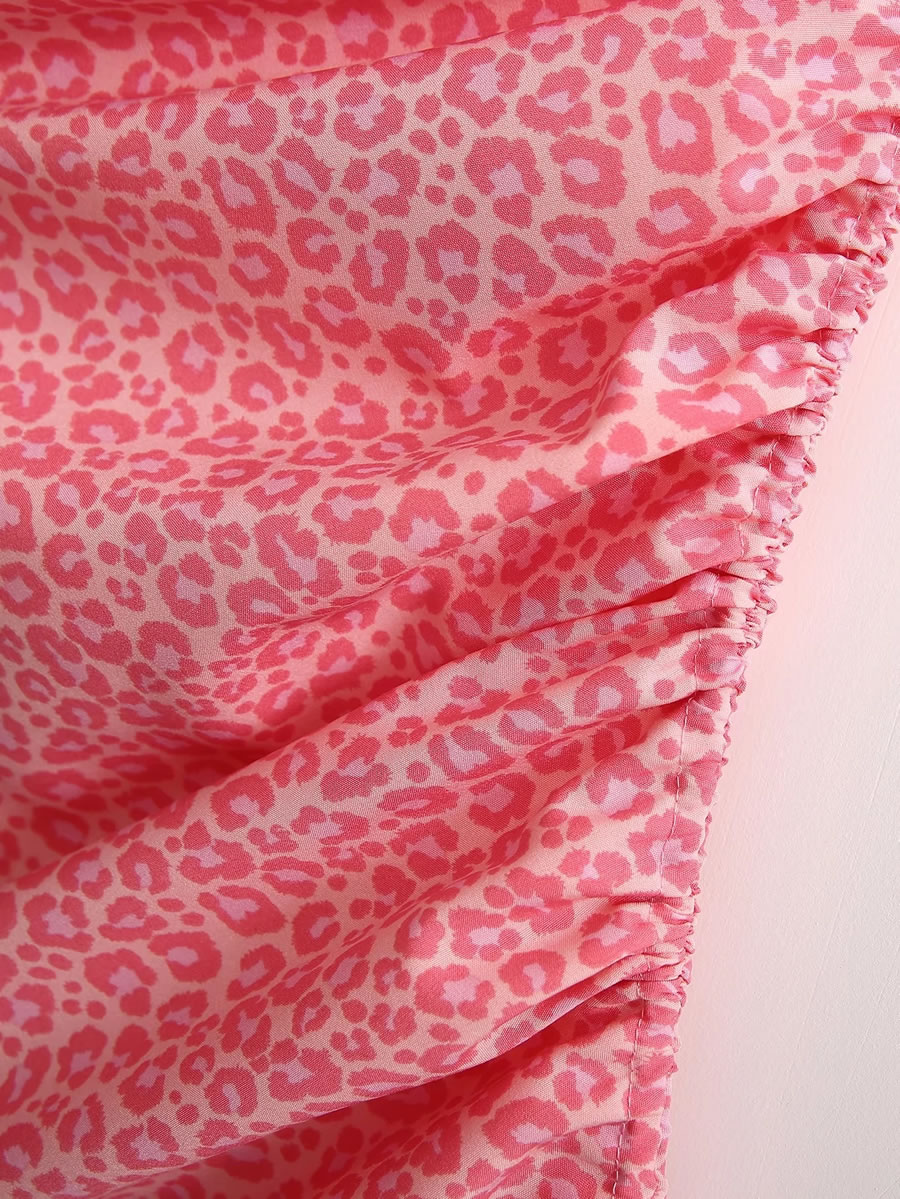 Fashion Pink Leopard Print Pink Leopard Drawstring Dress,Mini & Short Dresses