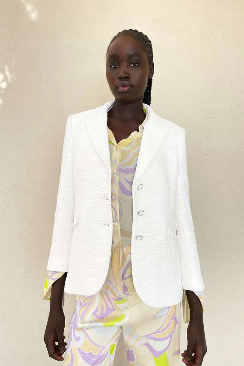 Fashion White Button-up Textured Blazer,Coat-Jacket