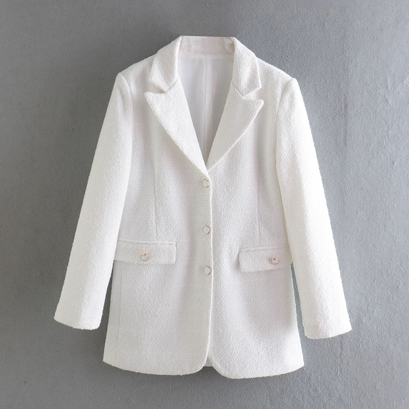 Fashion White Button-up Textured Blazer,Coat-Jacket