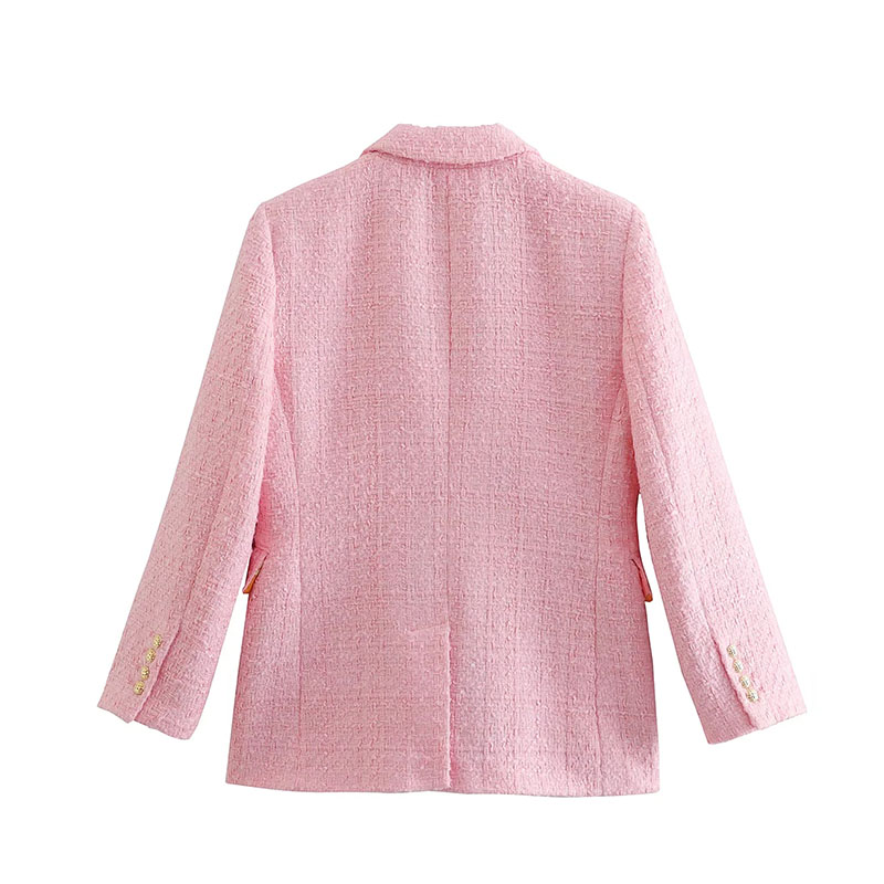 Fashion Pink Geometric-breasted Pocket Blazer,Coat-Jacket