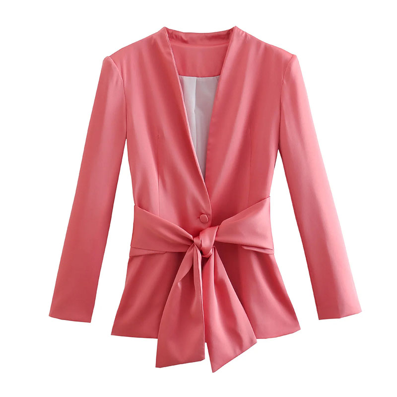 Fashion Red Satin Lace-up Blazer,Coat-Jacket