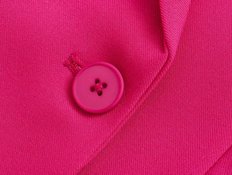 Fashion Rose Red Geometric Double-breasted Pocket Blazer,Coat-Jacket