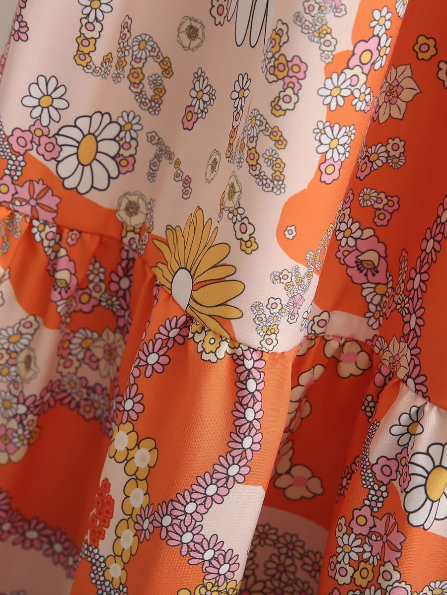 Fashion Orange Printed Knotted Sleeveless Strapless Dress,Long Dress