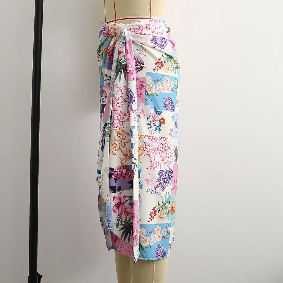 Fashion Printing Printed Knotted Ribbon Skirt,Skirts